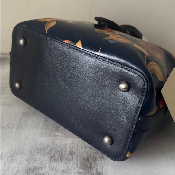 Patricia Nash Irving Bucket Crossbody Bag Distress Le Fleur Leather Black Blue - Picture 6 of 8